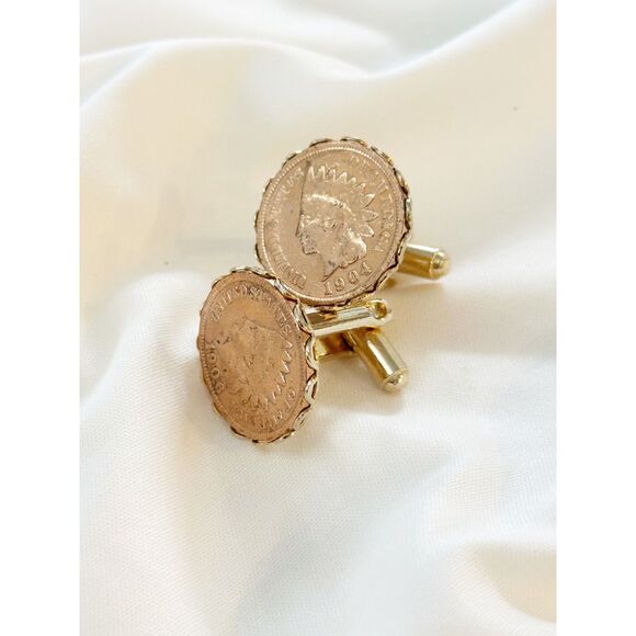 Indian Head Penny Cufflinks 1904 1906 Coin Cuff Links - Picture 3 of 3
